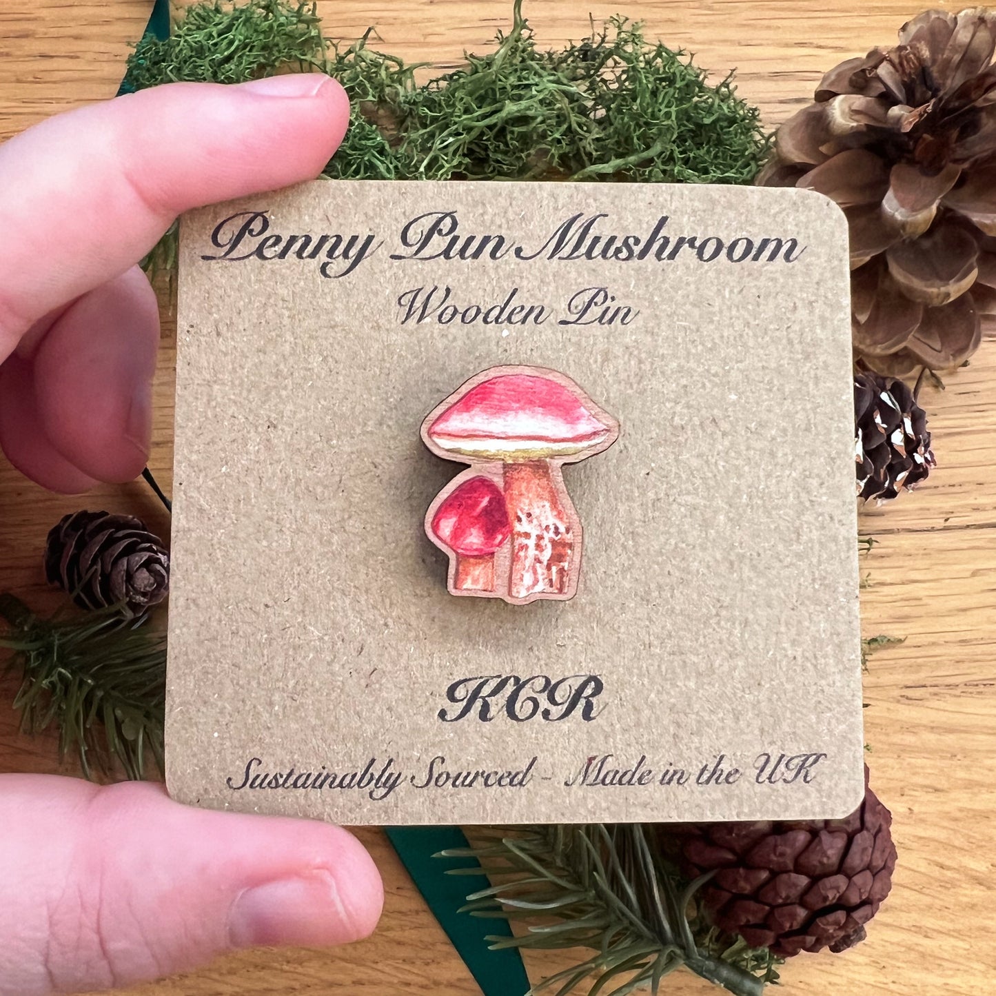Penny Bun Mushroom Wooden Pin | Eco Friendly Accessory