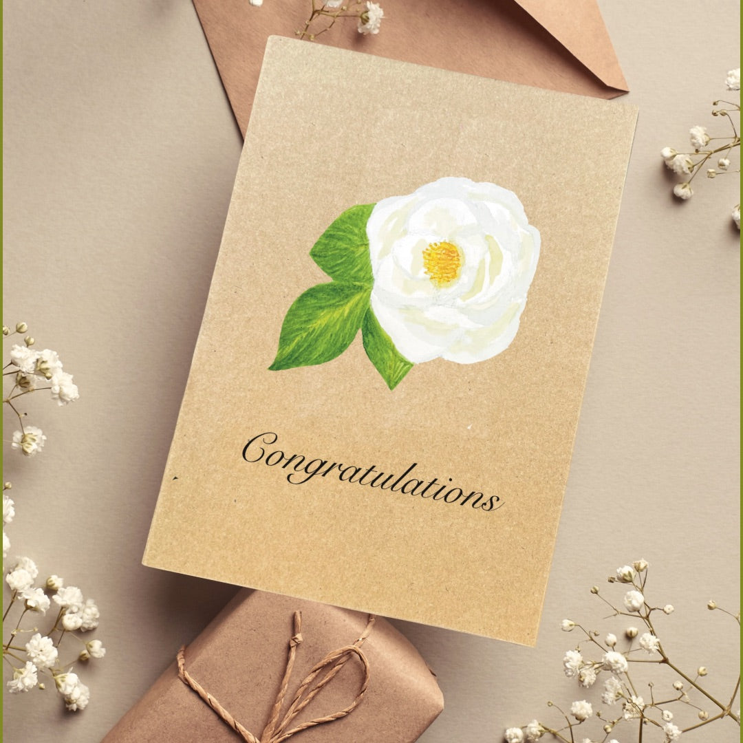 Handmade White Rose Greetings Card | Personalised & Eco Friendly