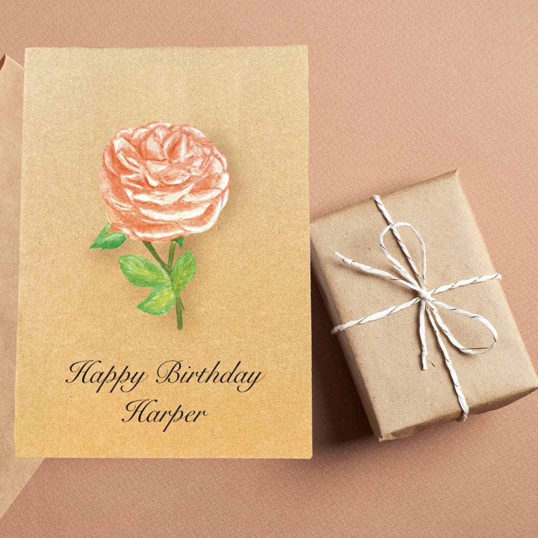 Handmade Peach Rose Greetings Card | Personalised & Eco Friendly