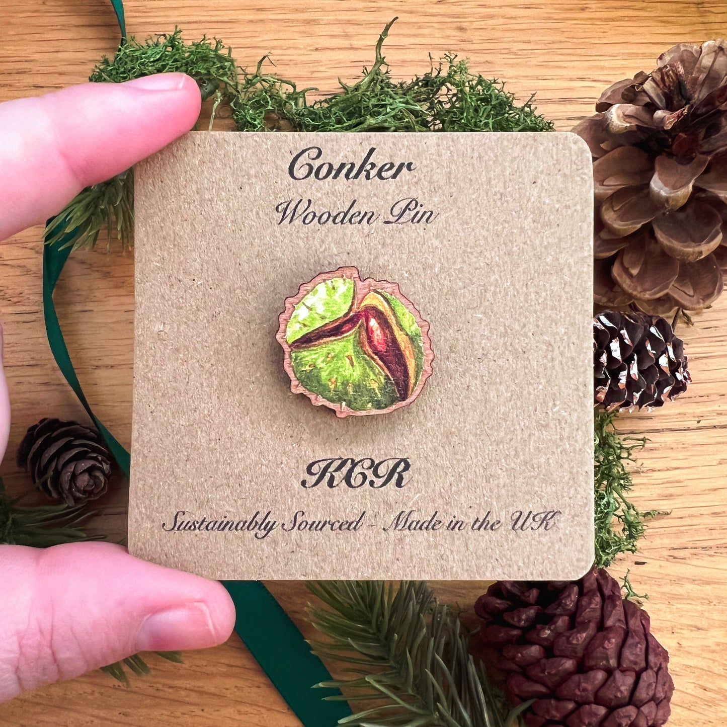 Conker Wooden Pin | Eco Friendly Nature Inspired Accessory
