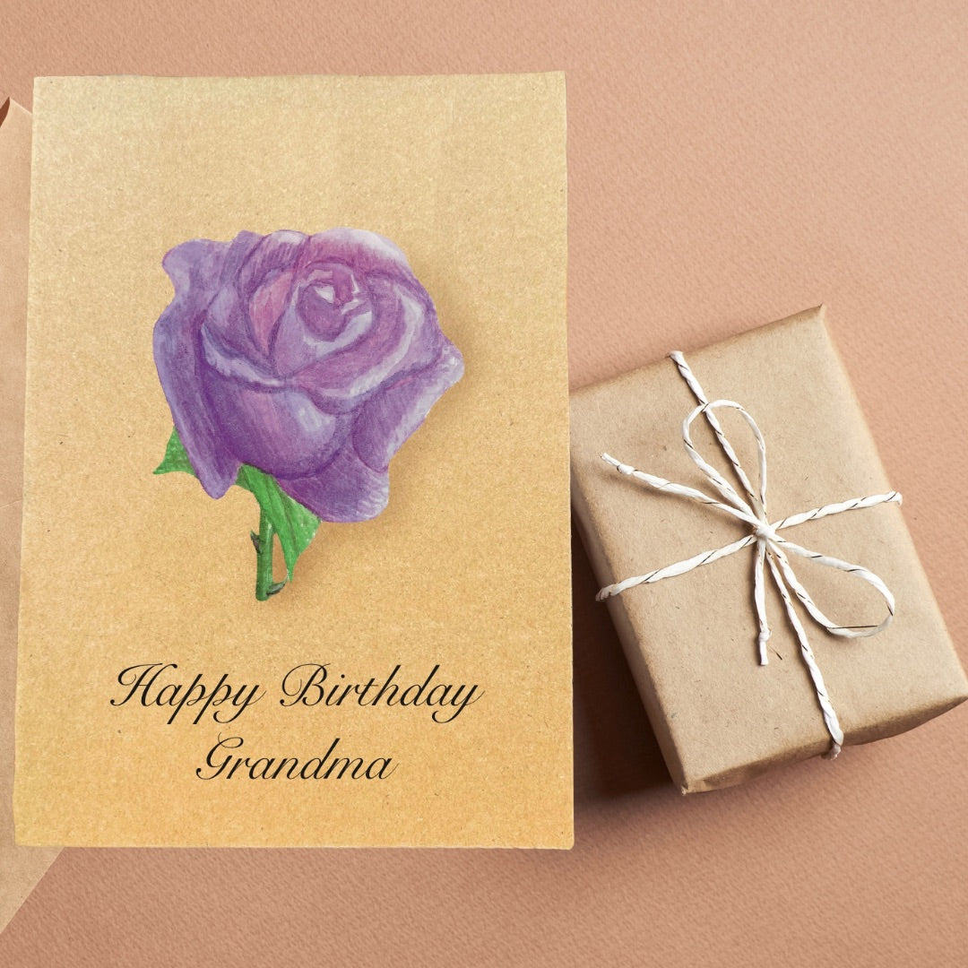 Handmade Lavender Rose Greetings Card | Personalised & Eco Friendly