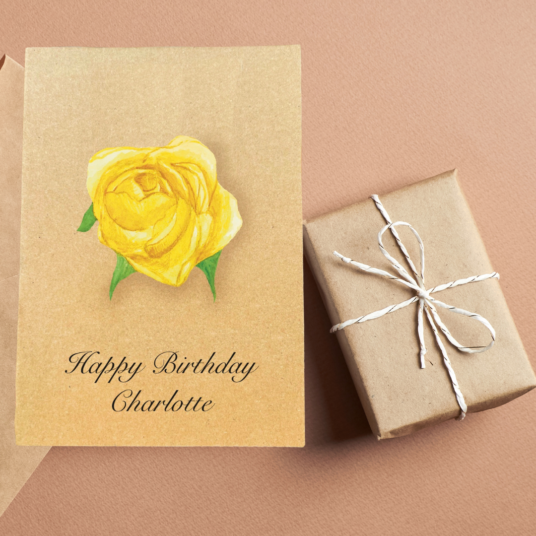 Handmade Yellow Rose Greetings Card | Personalised & Eco Friendly