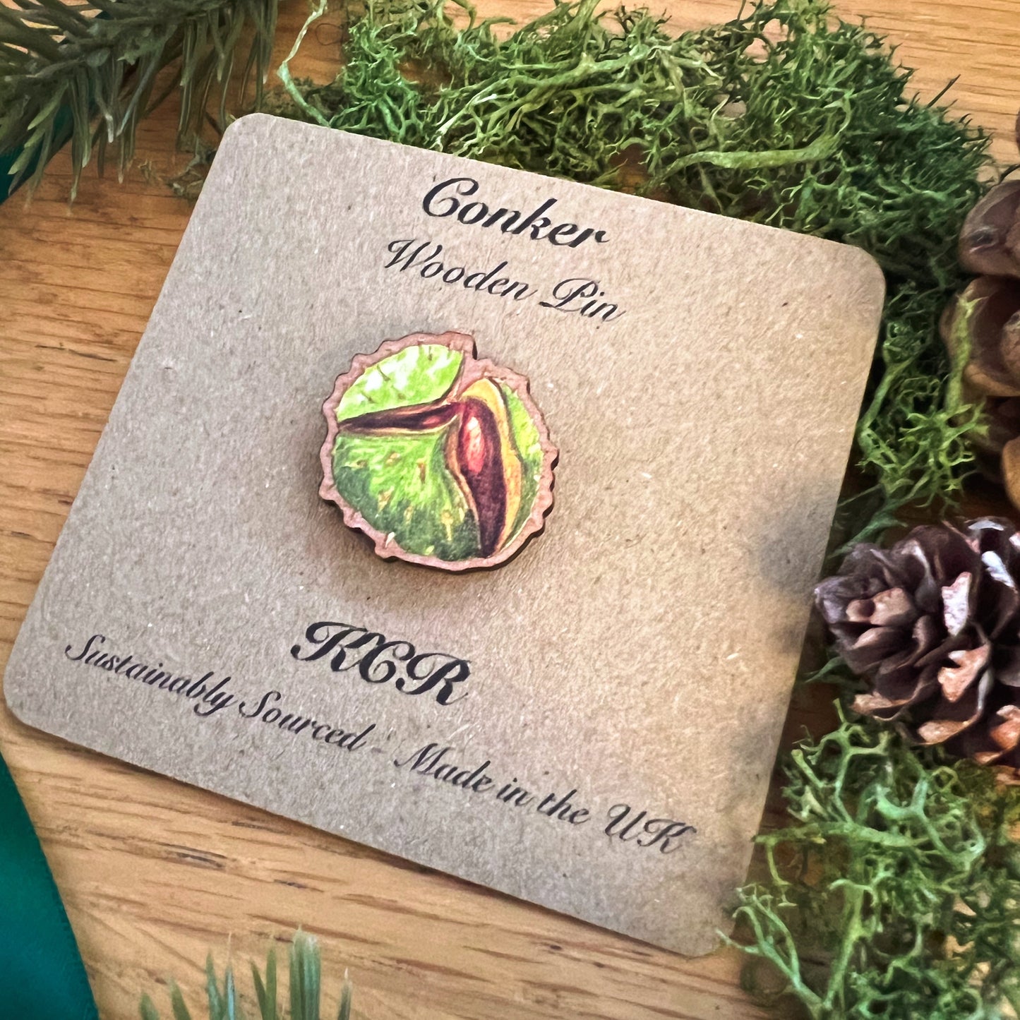 Conker Wooden Pin | Eco Friendly Nature Inspired Accessory