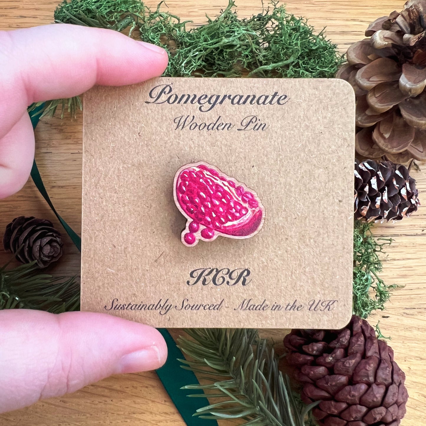 Pomegranate Wooden Pin | Eco Friendly Nature Inspired Accessory