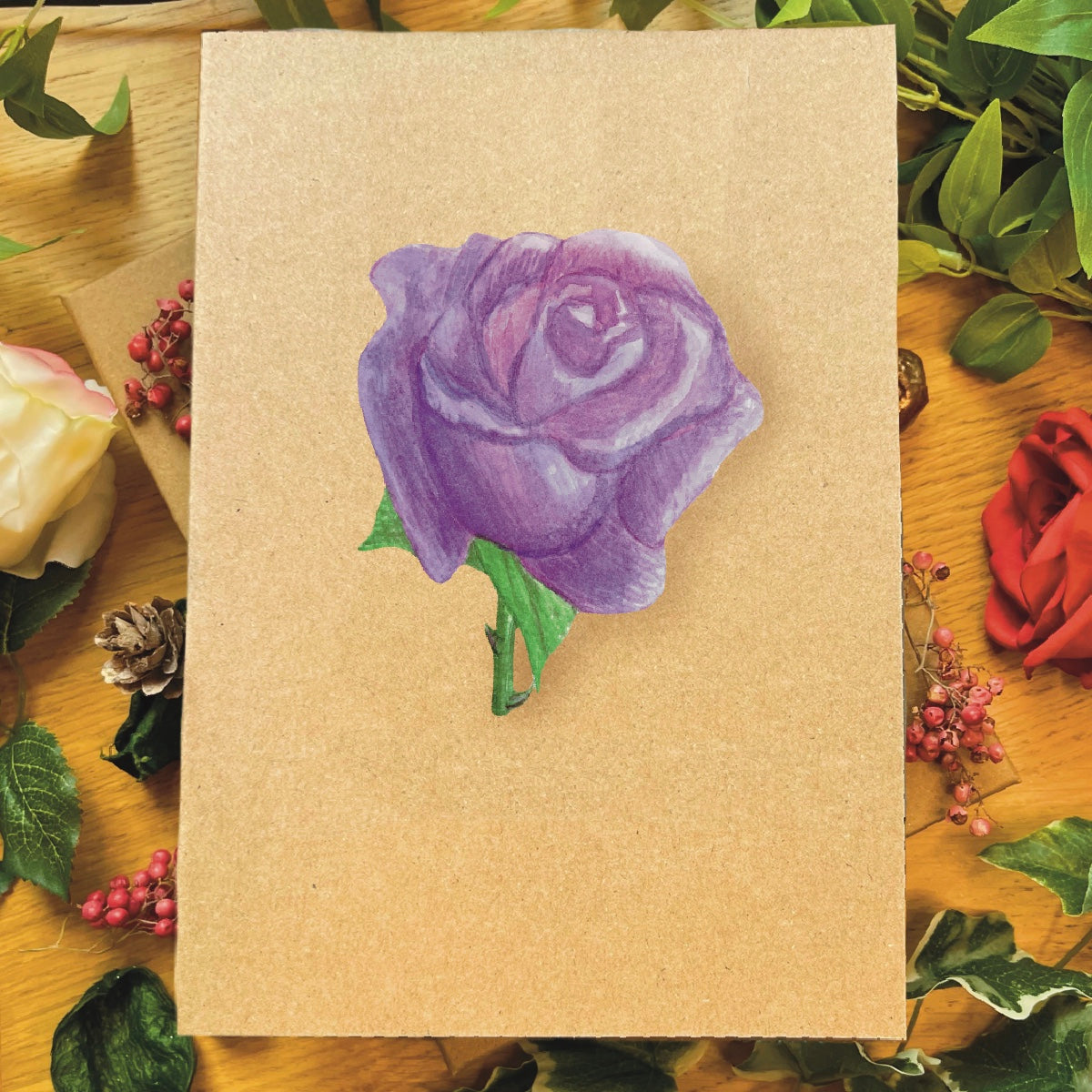 Handmade Lavender Rose Greetings Card | Personalised & Eco Friendly