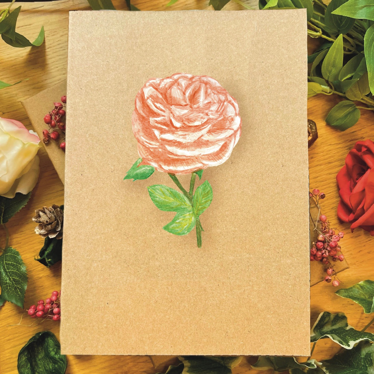 Handmade Peach Rose Greetings Card | Personalised & Eco Friendly