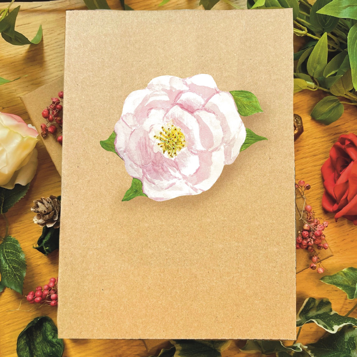 Handmade Pink Rose Greetings Card | Personalised & Eco Friendly