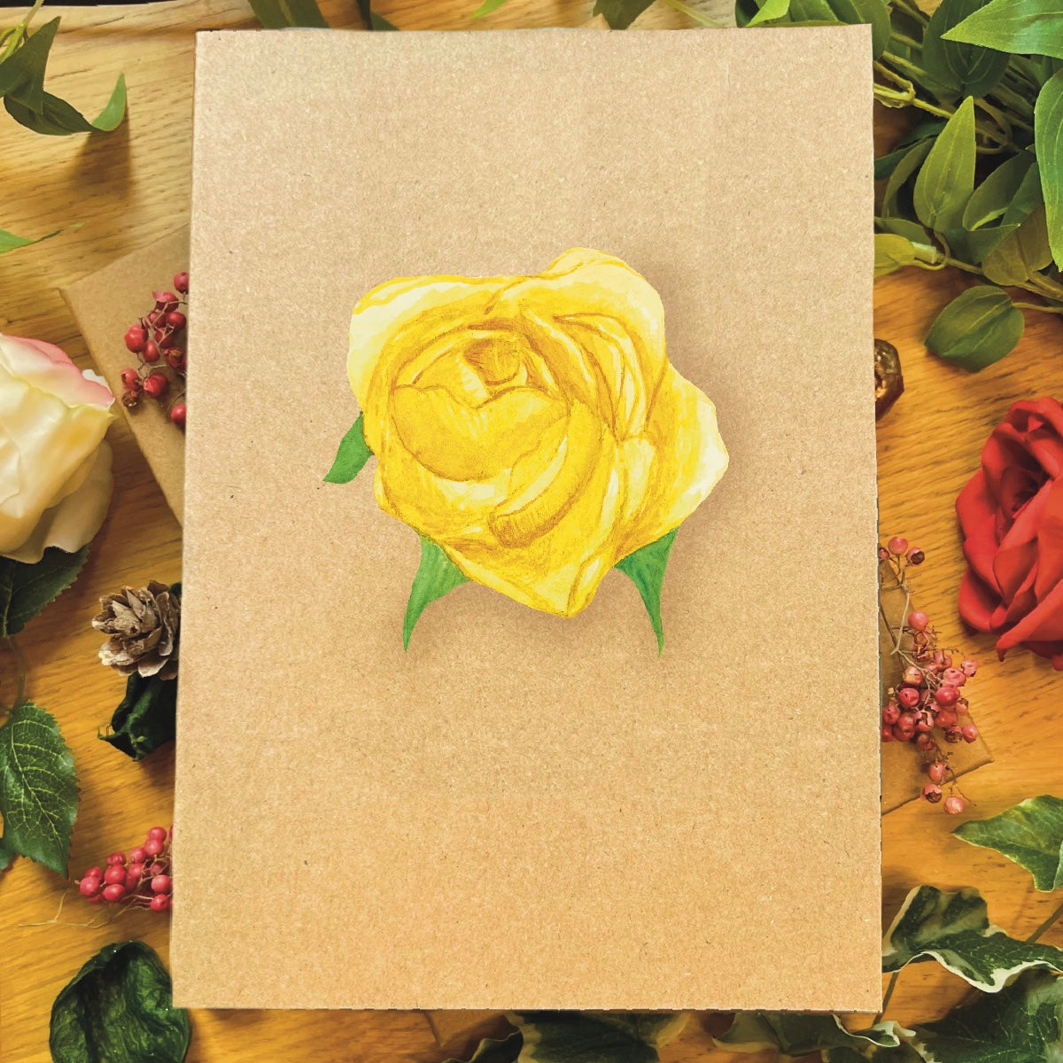 Handmade Yellow Rose Greetings Card | Personalised & Eco Friendly