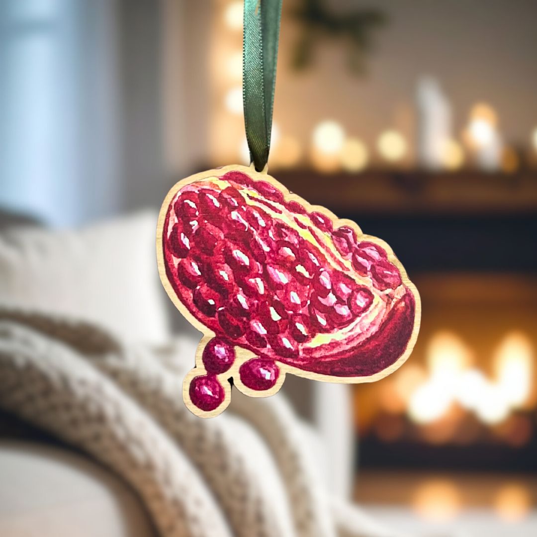 Luxury Handmade Pomegranate Wooden Decoration | Eco-Friendly Christmas Ornament