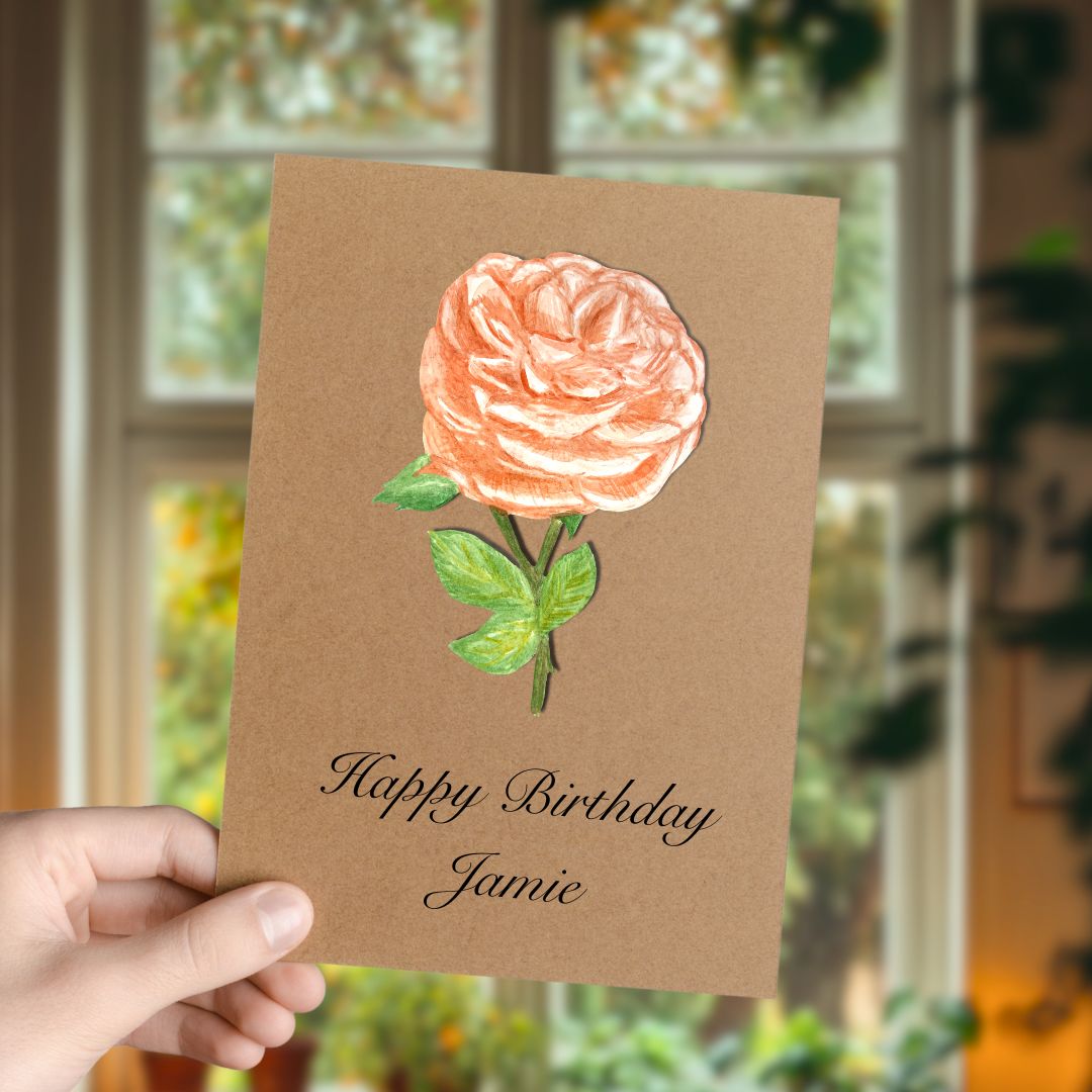 Handmade Peach Rose Greetings Card | Personalised & Eco Friendly