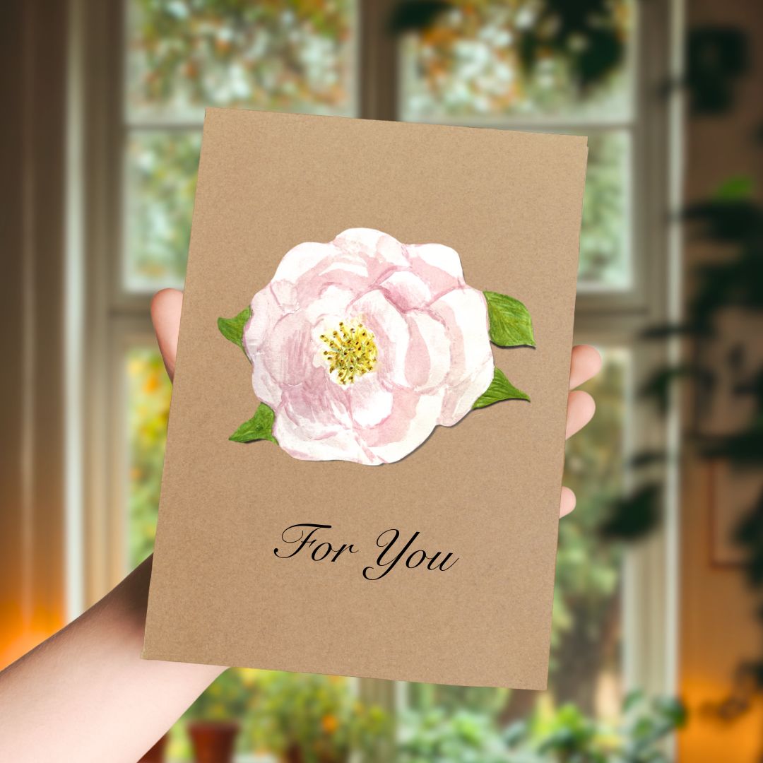 Handmade Pink Rose Greetings Card | Personalised & Eco Friendly