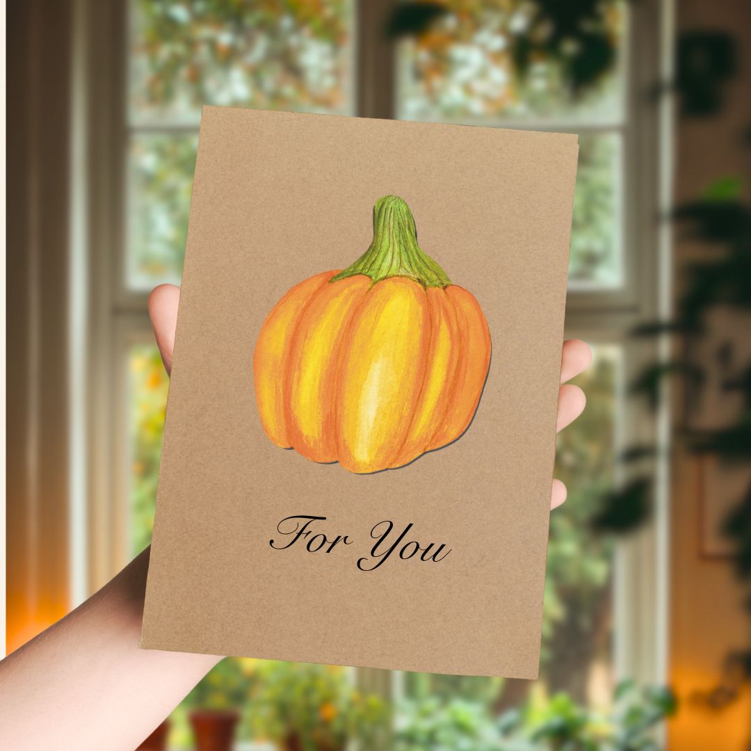 Handmade Orange Field Pumpkin Greetings Card | Personalised & Eco Friendly