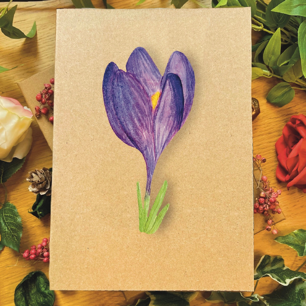Handmade Crocus Greetings Card | Floral Personalised & Eco Friendly