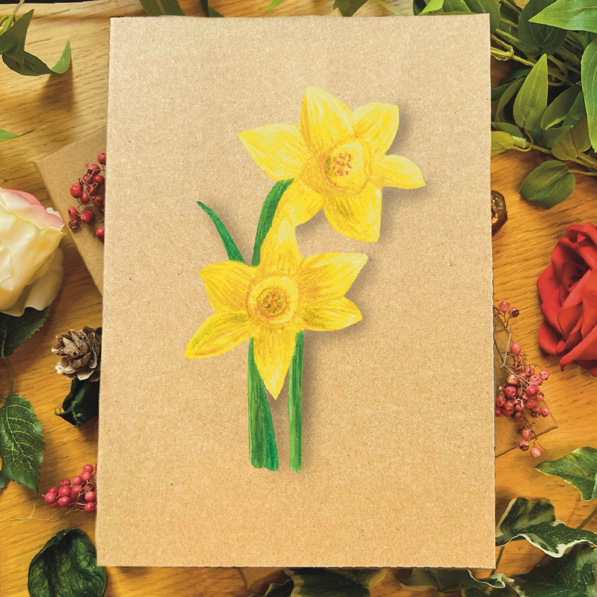 Handmade Daffodil Greetings Card | Floral Personalised & Eco Friendly