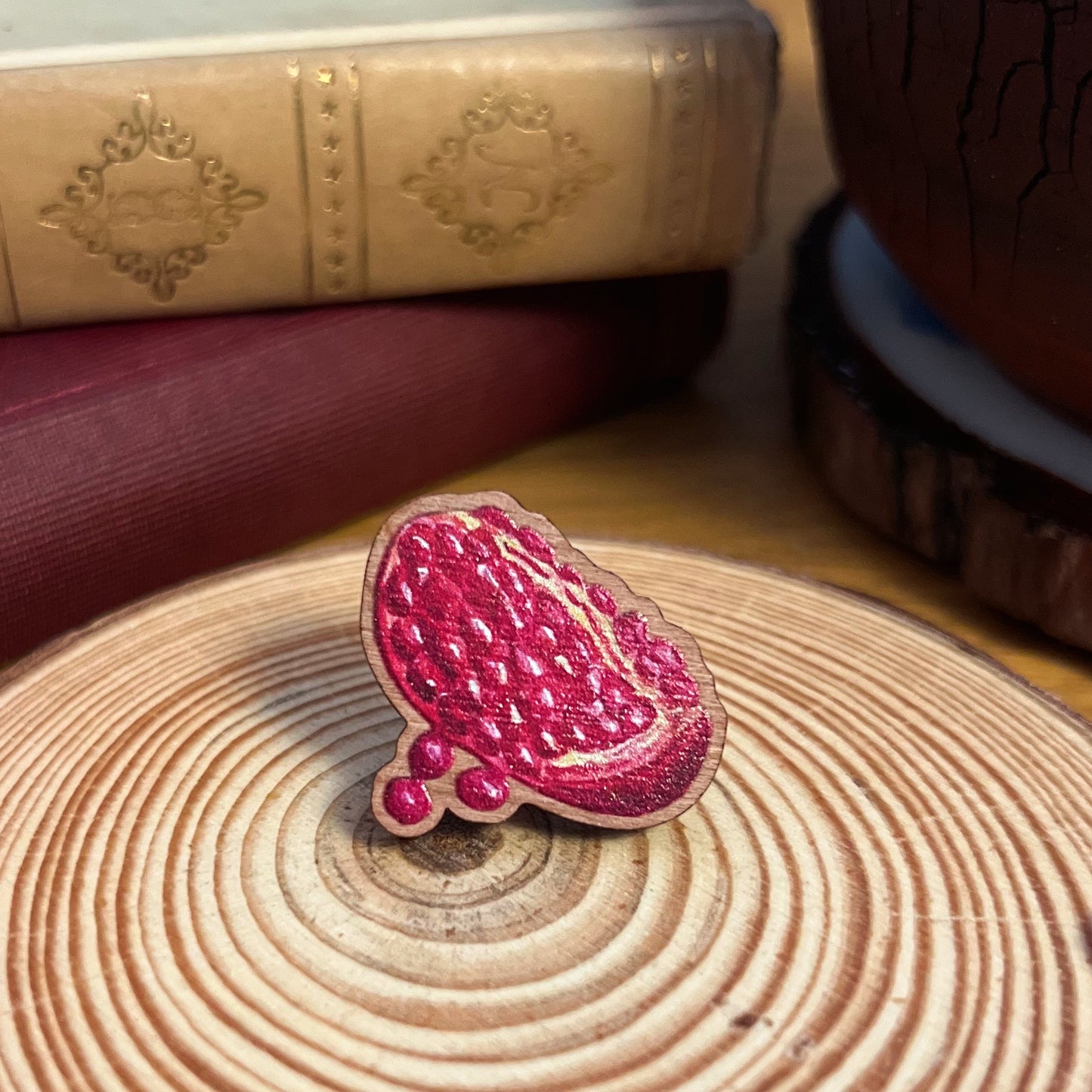 Pomegranate Wooden Pin | Eco Friendly Nature Inspired Accessory