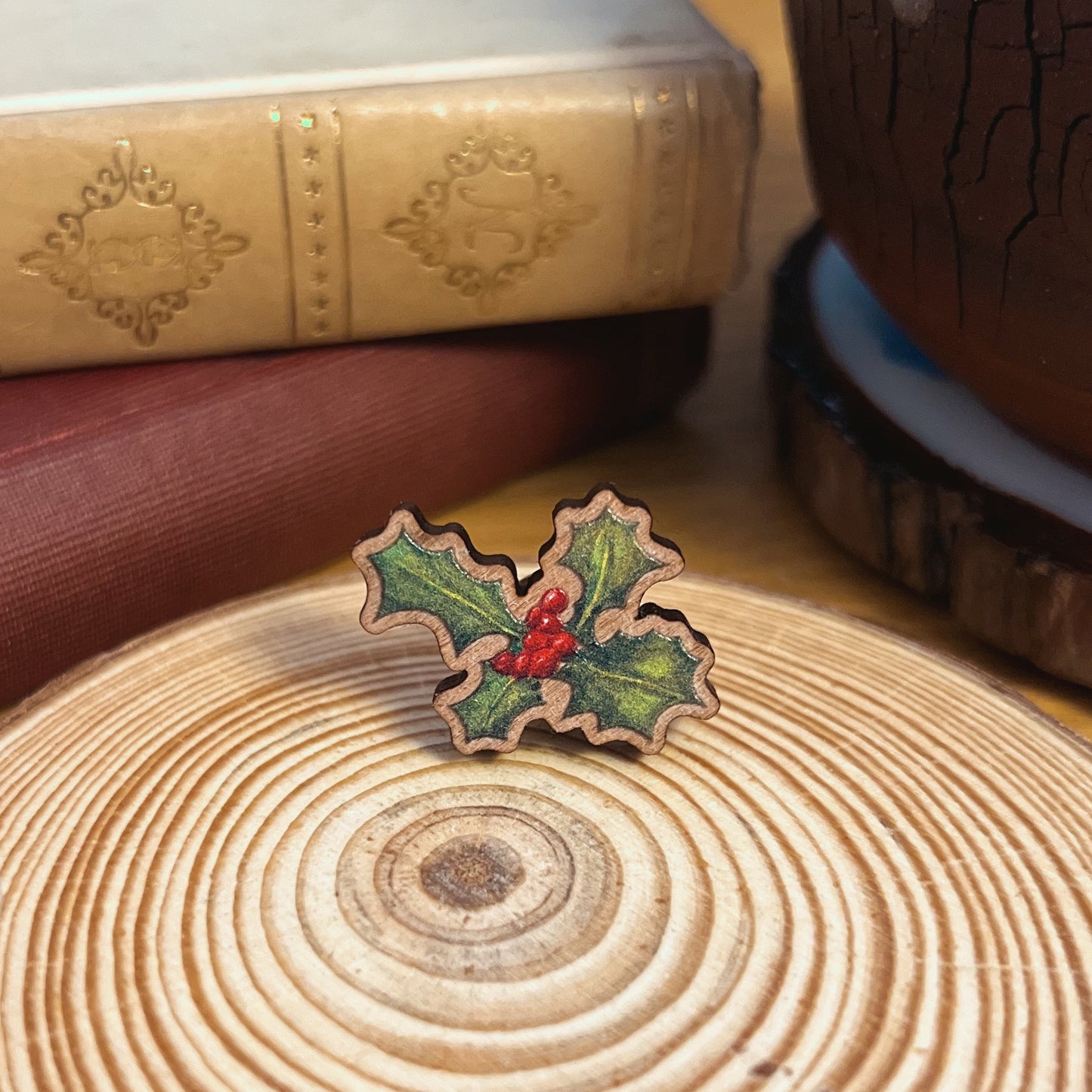 Holly Wooden Pin | Eco Friendly Nature Inspired Accessory