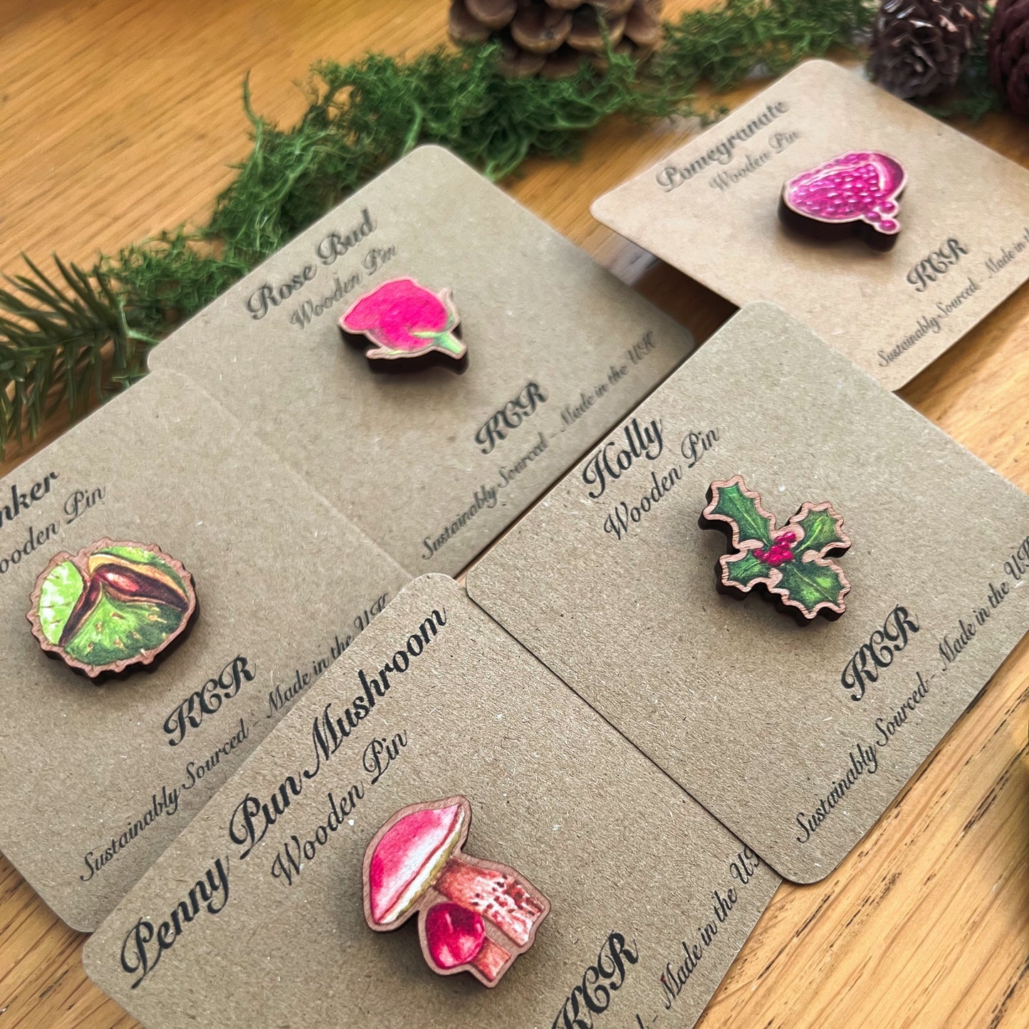 Botanical Wooden Pin Set