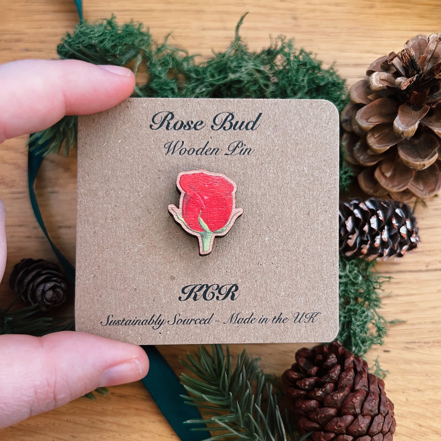 Red Rose Wooden Pin