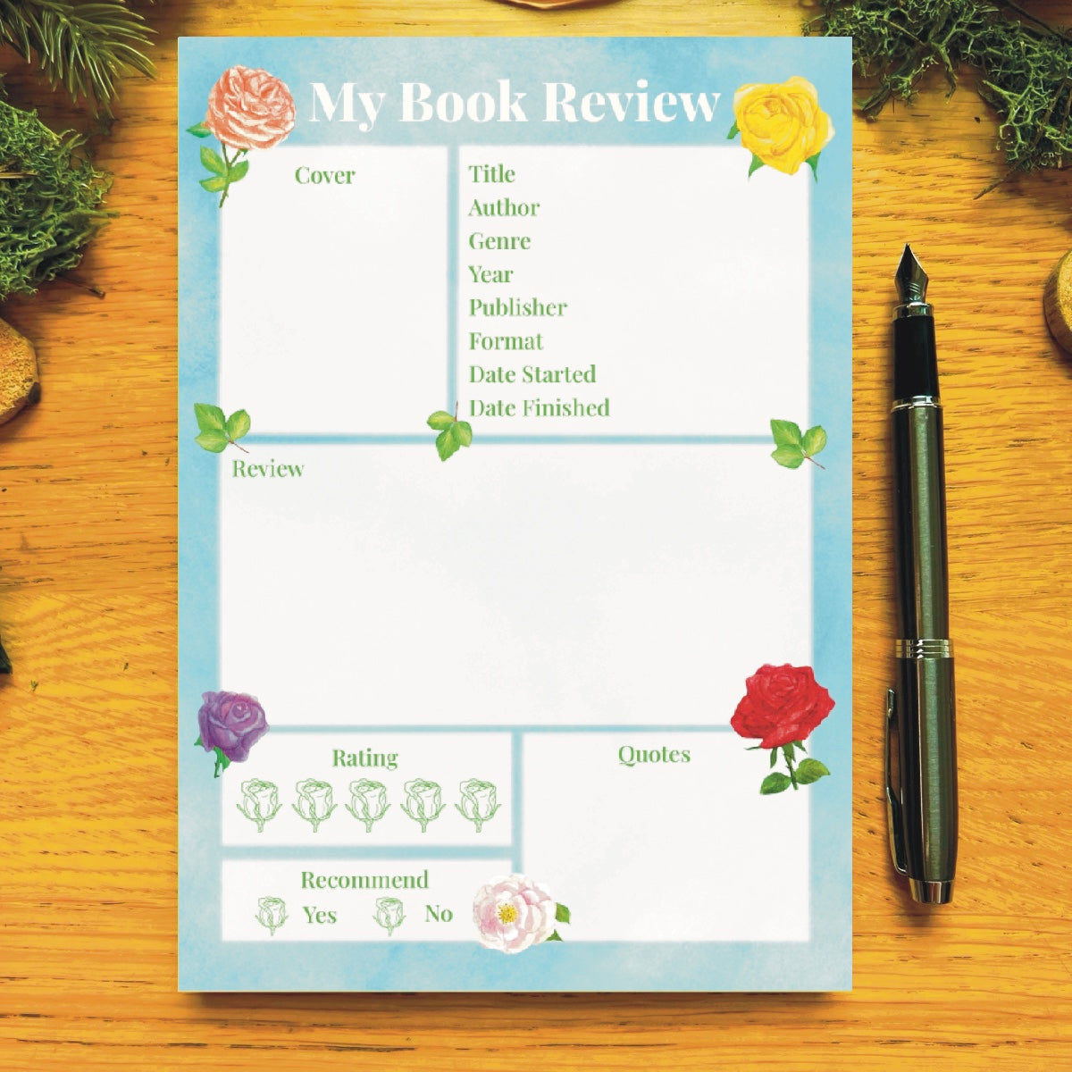 Rose Garden Book Review Pad