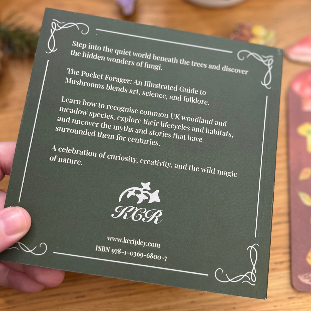 Back cover of The Pocket Forager showing the book summary blurb, ivy-themed KCR logo, and ISBN number, printed on eco-friendly matte paper.