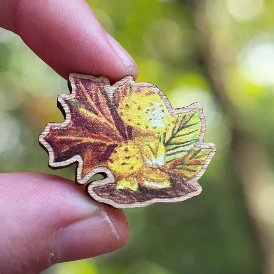 Autumnal Mushroom Wooden Pin | Eco Friendly Accessory