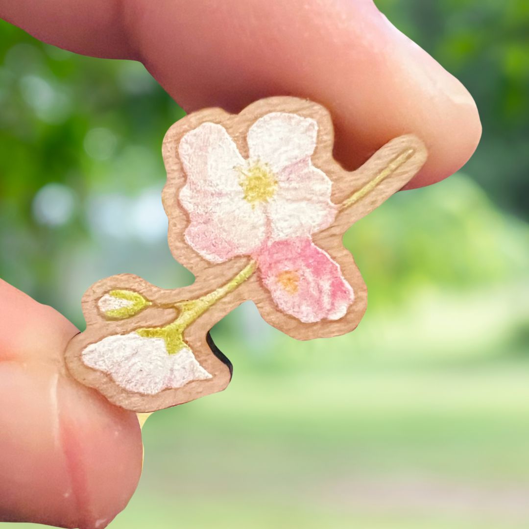 Cherry Blossom Wooden Pin | Eco Friendly Nature Inspired Accessory