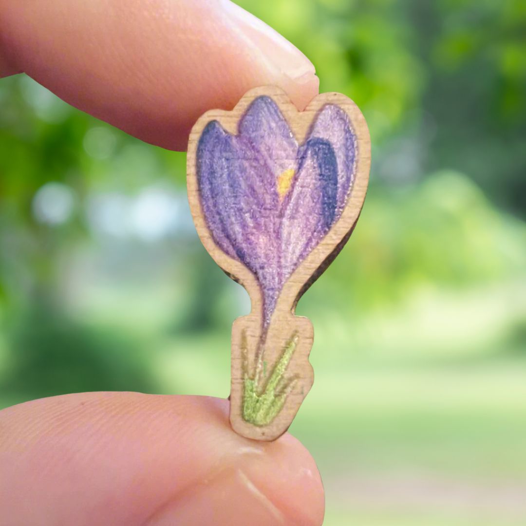 Crocus Wooden Pin | Eco Friendly Nature Inspired Accessory