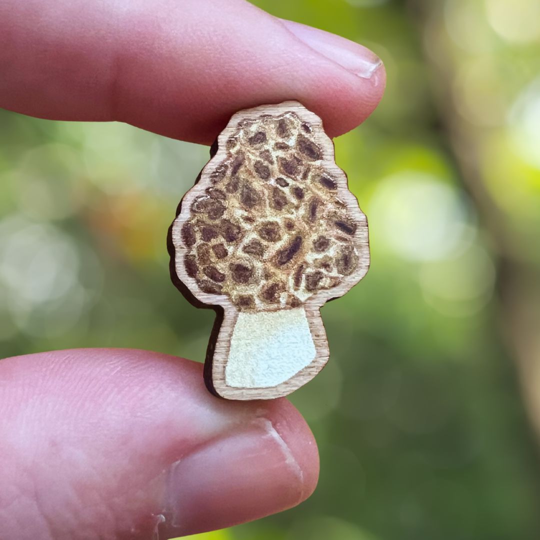 Morel Mushroom Wooden Pin | Eco Friendly Accessory