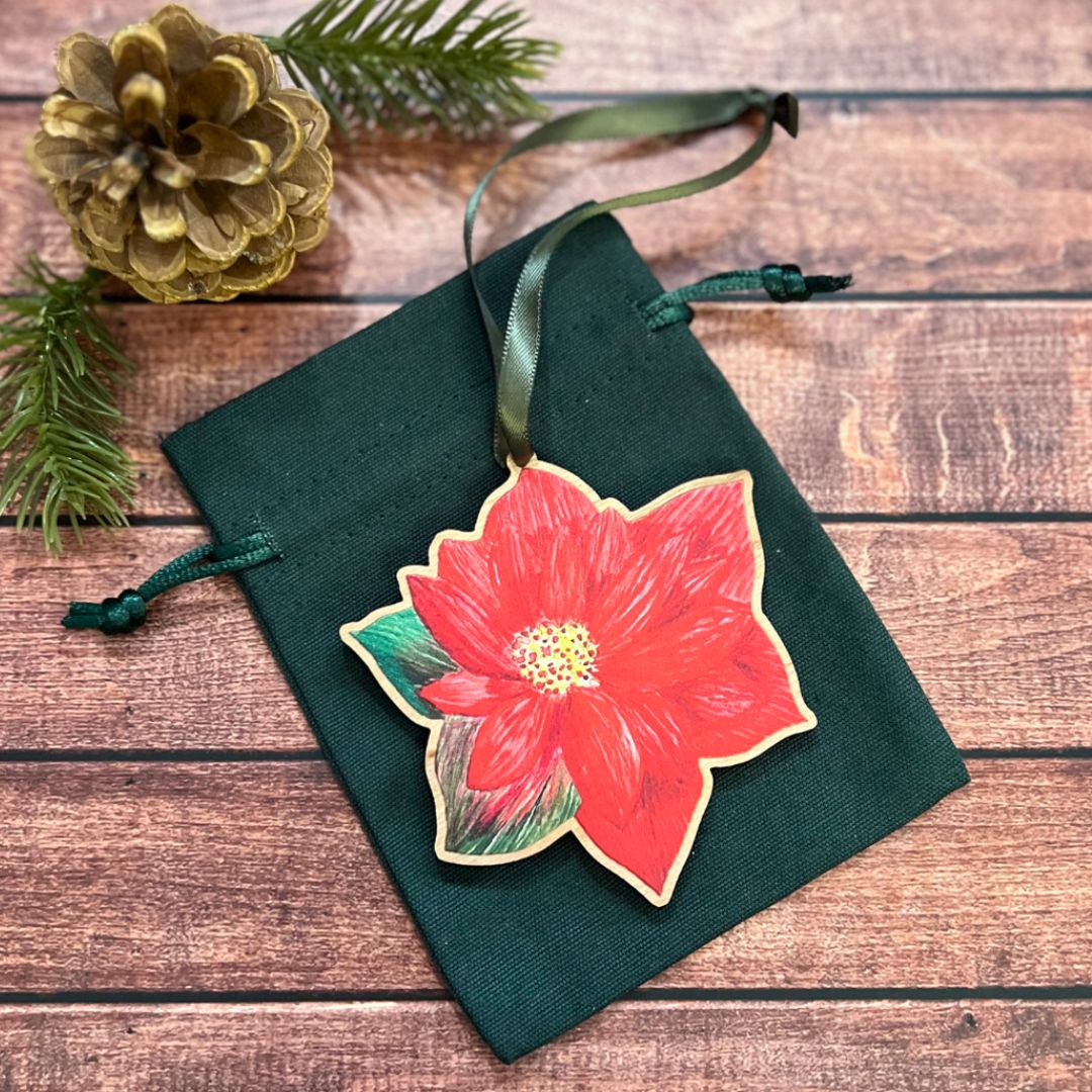 Luxury Handmade Poinsettia Wooden Decoration | Eco-Friendly Christmas Ornament