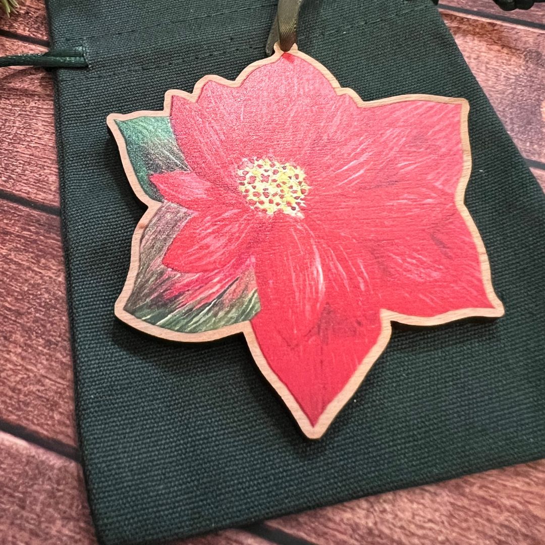 Luxury Handmade Poinsettia Wooden Decoration | Eco-Friendly Christmas Ornament