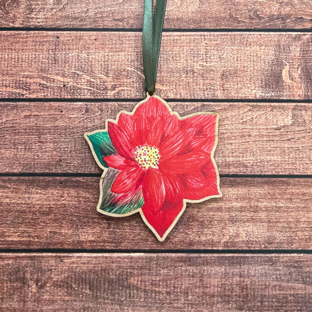 Luxury Handmade Poinsettia Wooden Decoration | Eco-Friendly Christmas Ornament