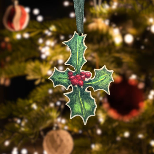 Luxury Handmade Holly Wooden Decoration | Eco-Friendly Christmas Ornament