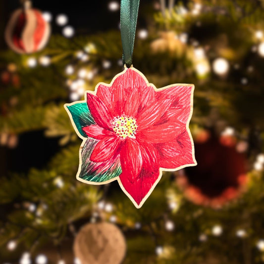 Luxury Handmade Poinsettia Wooden Decoration | Eco-Friendly Christmas Ornament