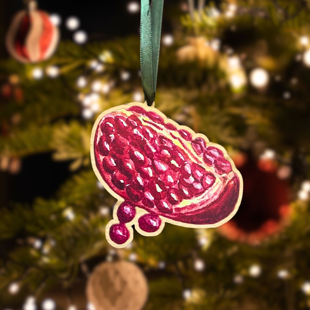 Luxury Handmade Pomegranate Wooden Decoration | Eco-Friendly Christmas Ornament