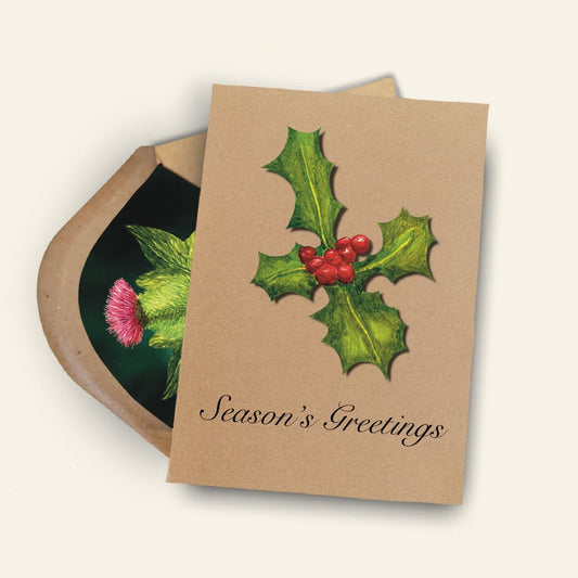 Luxury Handmade Holly Christmas Card | Eco-Friendly & Personalised
