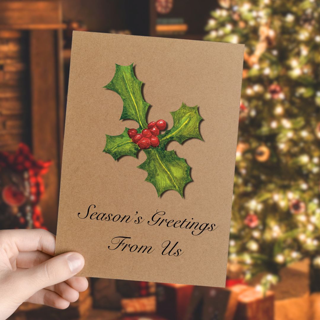 Luxury Handmade Holly Christmas Card | Eco-Friendly & Personalised