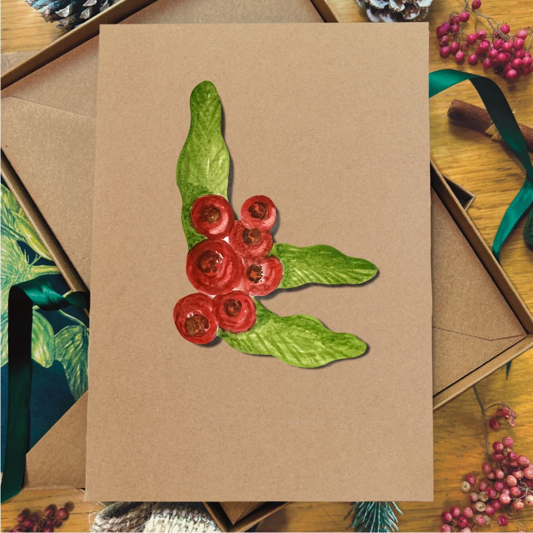 Luxury Handmade Rowan Berries Christmas Card | Eco-Friendly & Personalised