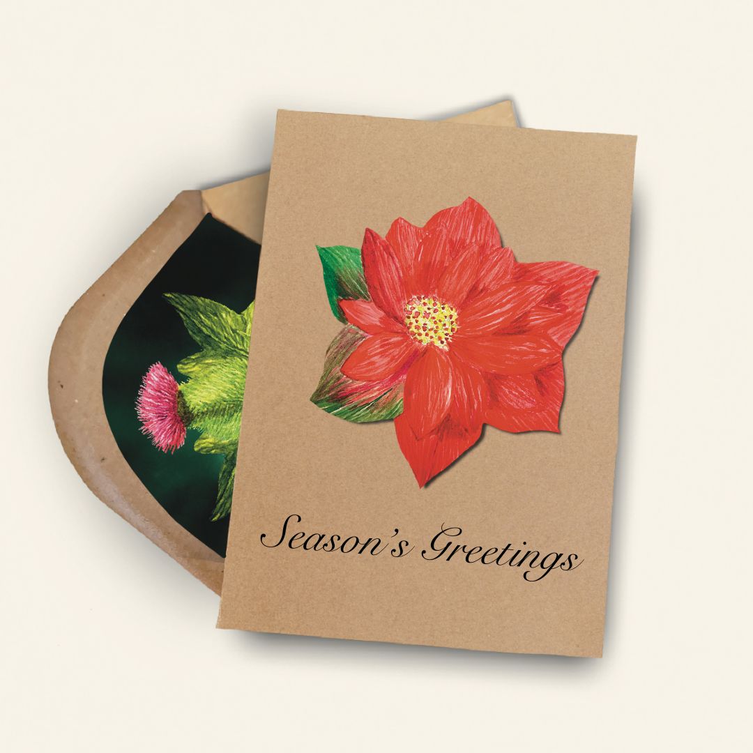 Luxury Handmade Poinsettia Christmas Card | Eco-Friendly & Personalised