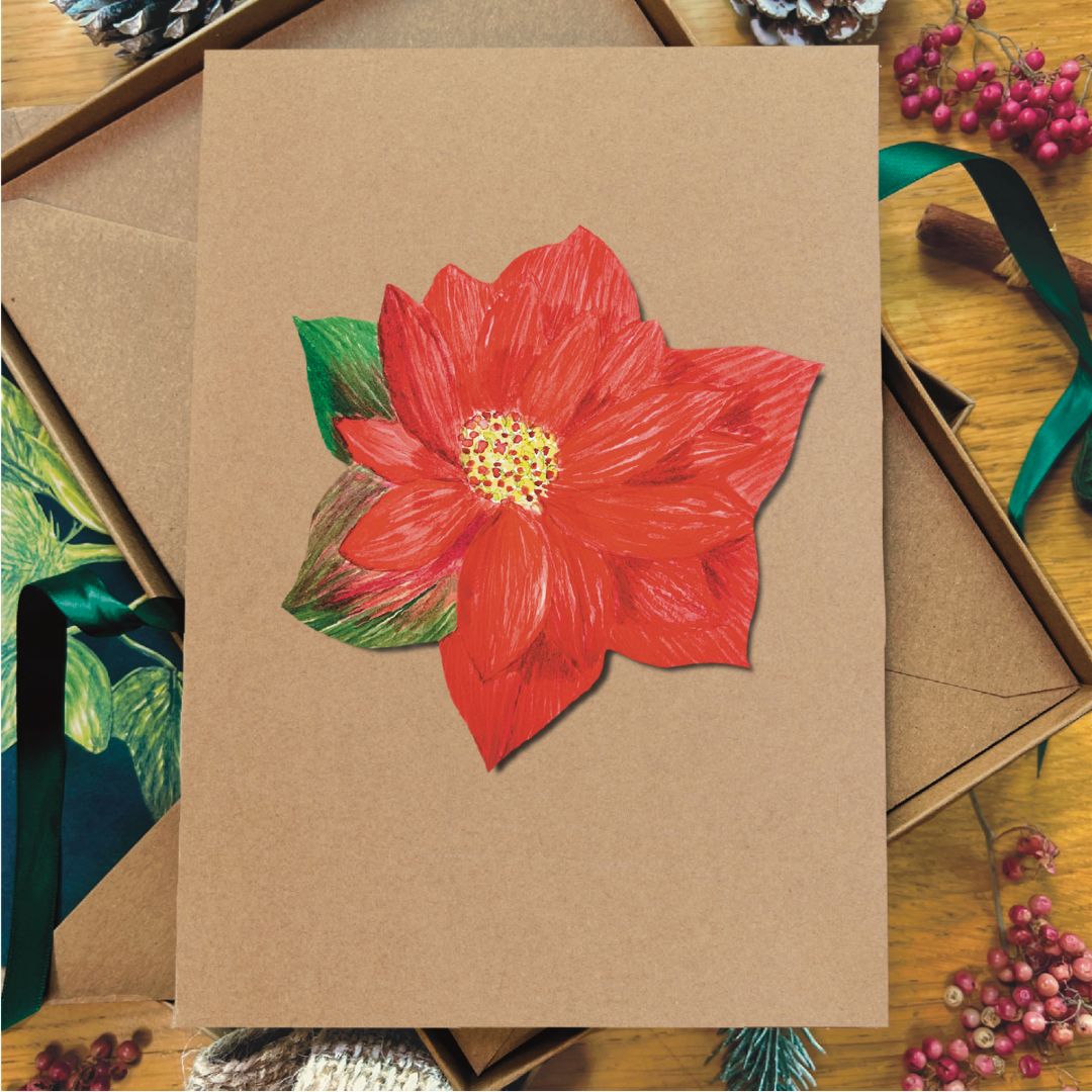 Luxury Handmade Poinsettia Christmas Card | Eco-Friendly & Personalised