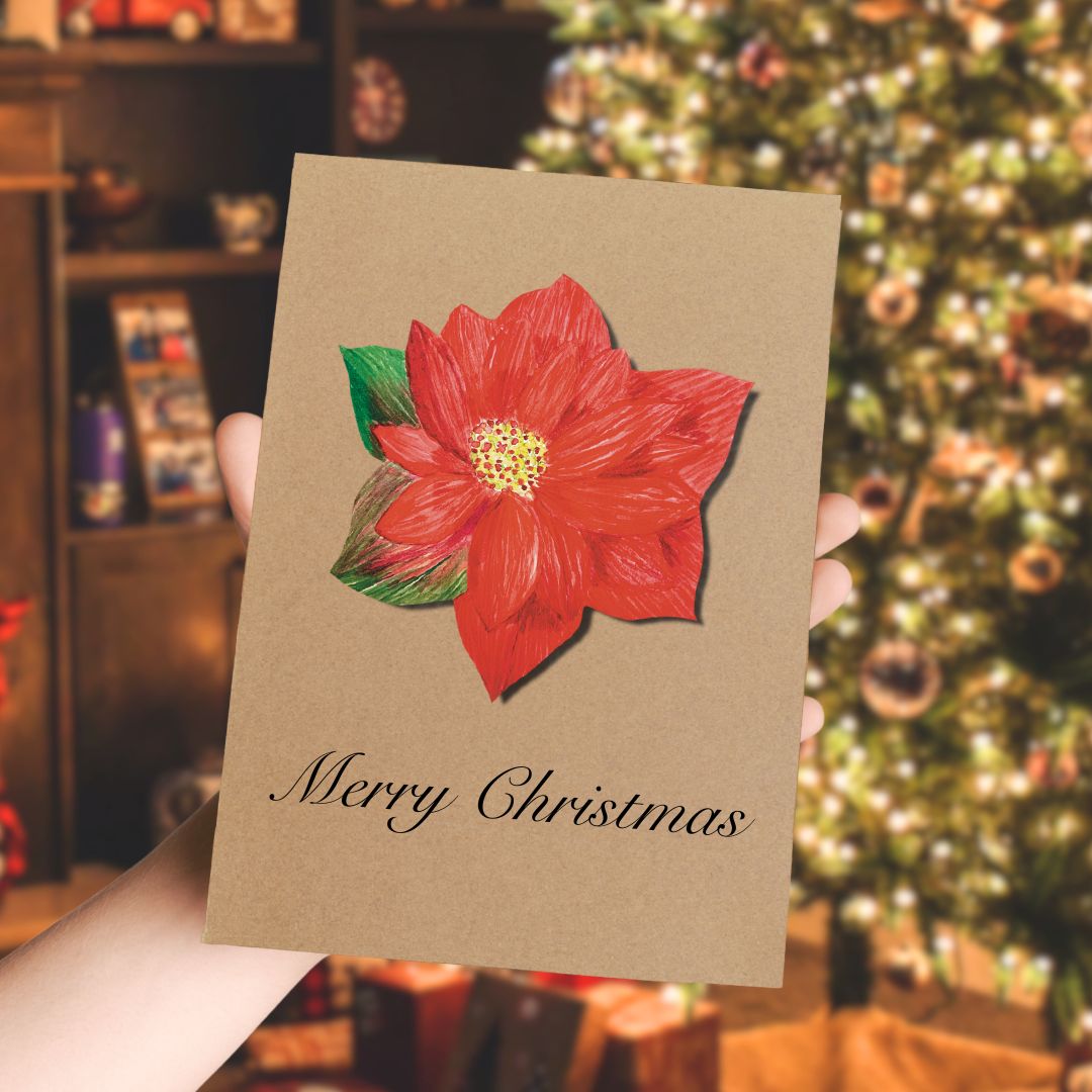 Luxury Handmade Poinsettia Christmas Card | Eco-Friendly & Personalised