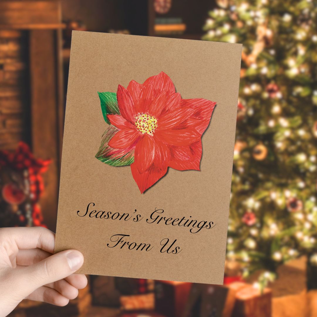 Luxury Handmade Poinsettia Christmas Card | Eco-Friendly & Personalised