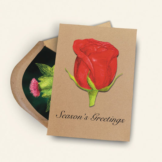 Luxury Handmade Red Rose Bud Christmas Card | Eco-Friendly & Personalised
