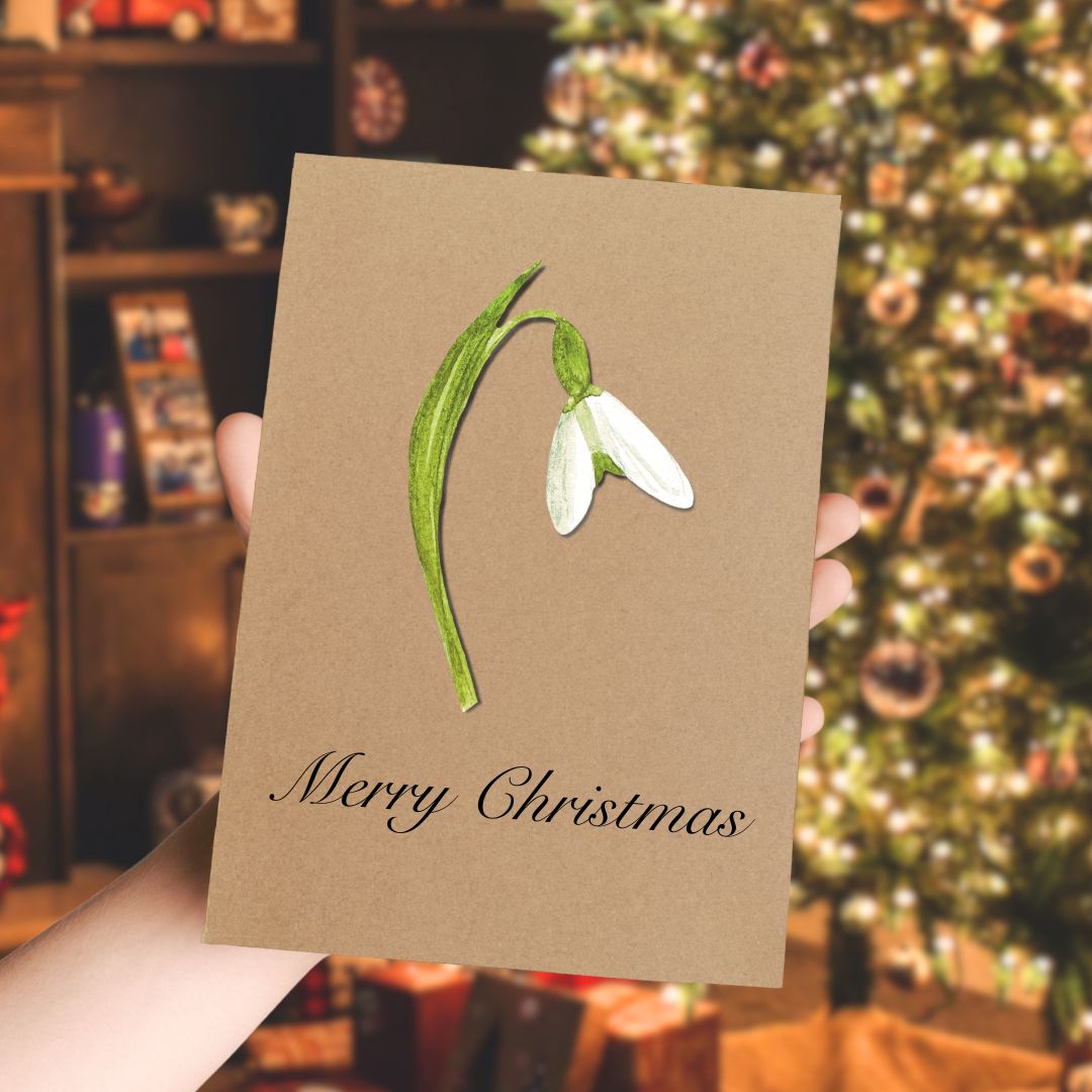 Luxury Handmade Snowdrop Christmas Card | Eco-Friendly & Personalised
