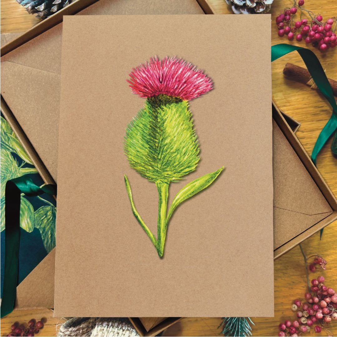 Luxury Handmade Thistle Christmas Card | Eco-Friendly & Personalised