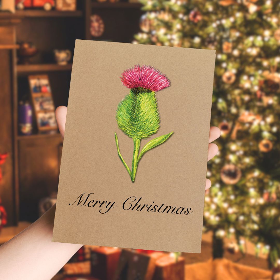 Luxury Handmade Thistle Christmas Card | Eco-Friendly & Personalised