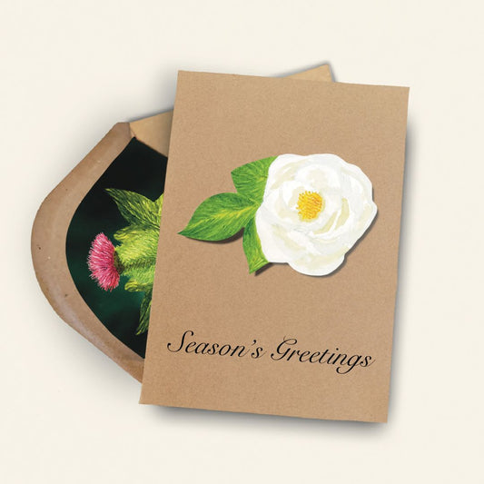 Luxury Handmade White Rose Christmas Card | Eco-Friendly & Personalised