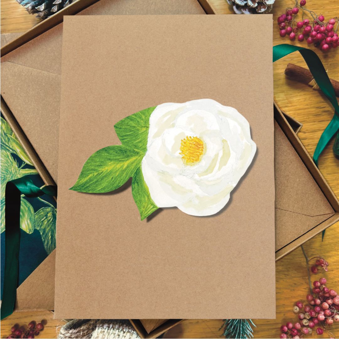 Luxury Handmade White Rose Christmas Card | Eco-Friendly & Personalised