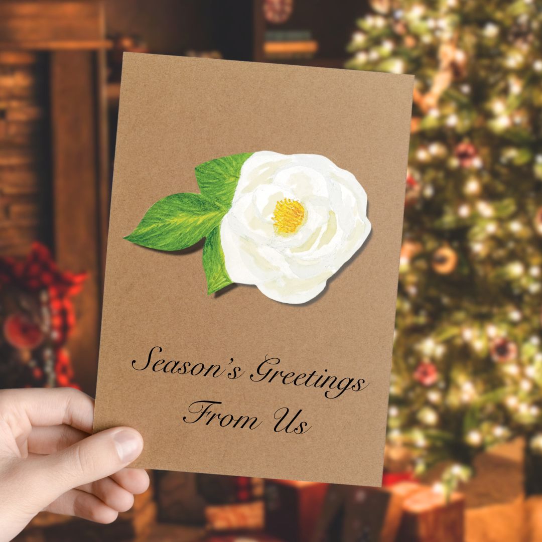 Luxury Handmade White Rose Christmas Card | Eco-Friendly & Personalised