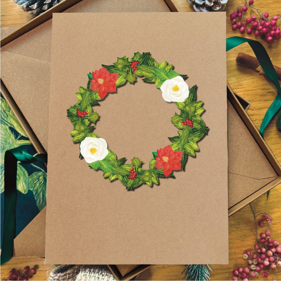 Luxury Handmade Winter Wreath Christmas Card | Eco-Friendly & Personalised