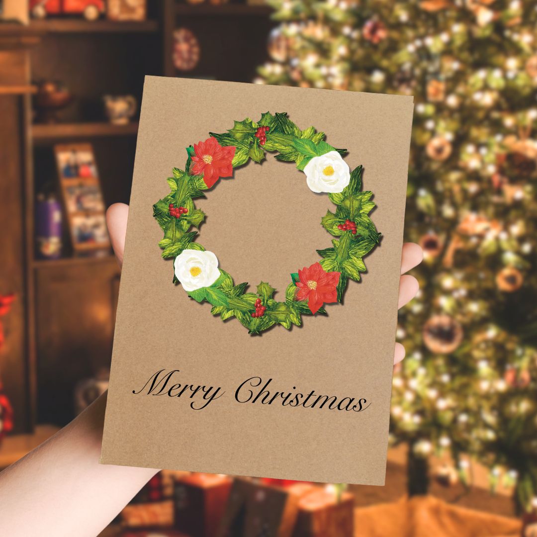 Luxury Handmade Winter Wreath Christmas Card | Eco-Friendly & Personalised